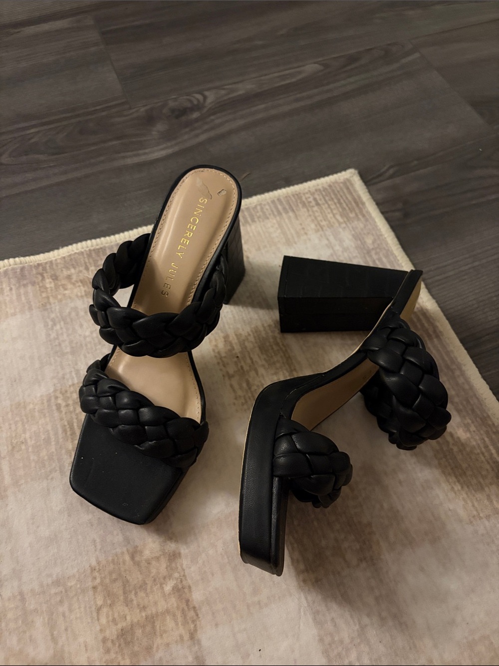 Sincerly Jules Black Braided Double-Strap Block Heels